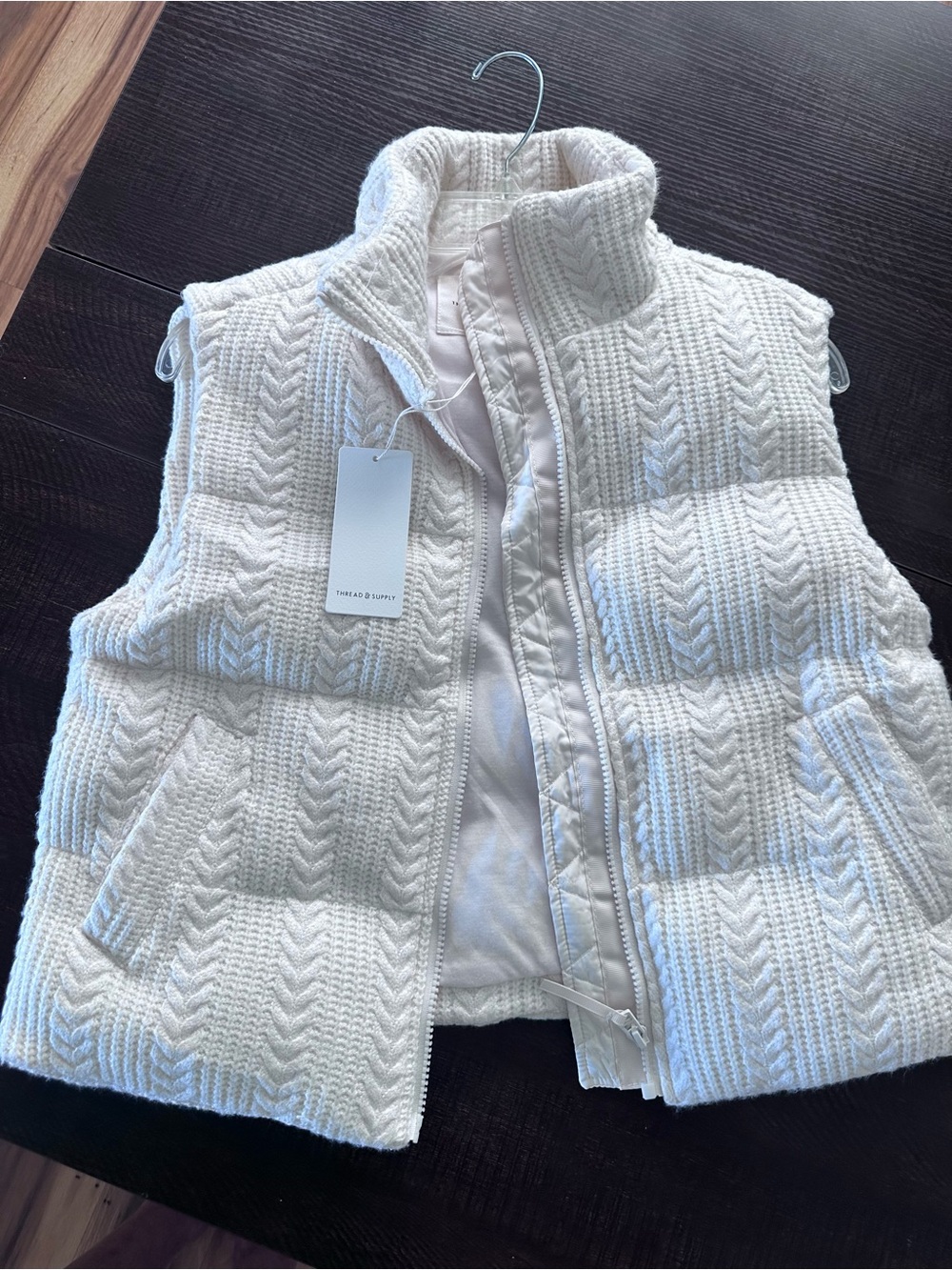 Thread & Supply Cream Cable-Knit Quilted Vest